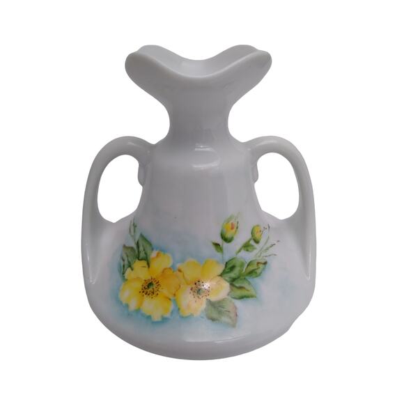 Art Nouveau Hand-painted Double-handled Porcelain Vase - Picture 1 of 4